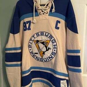 NHL Old Time Hockey Pittsburgh Penguins Cream and Blue Sweater (Crosby #87)